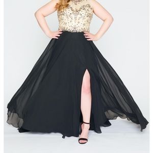 Mac Duggal Bejeweled Gold and Black Formal Dress
